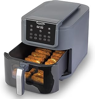 SUR LA TABLE KITCHEN ESSENTIALS 5-in-1 Compact 8-Quart Basket Air Fryer with Window for Easy Viewing, Digital Touchscreen Display with 10-Presets, Air Fry, Bake, Broil and Reheat in Minutes, 1500w