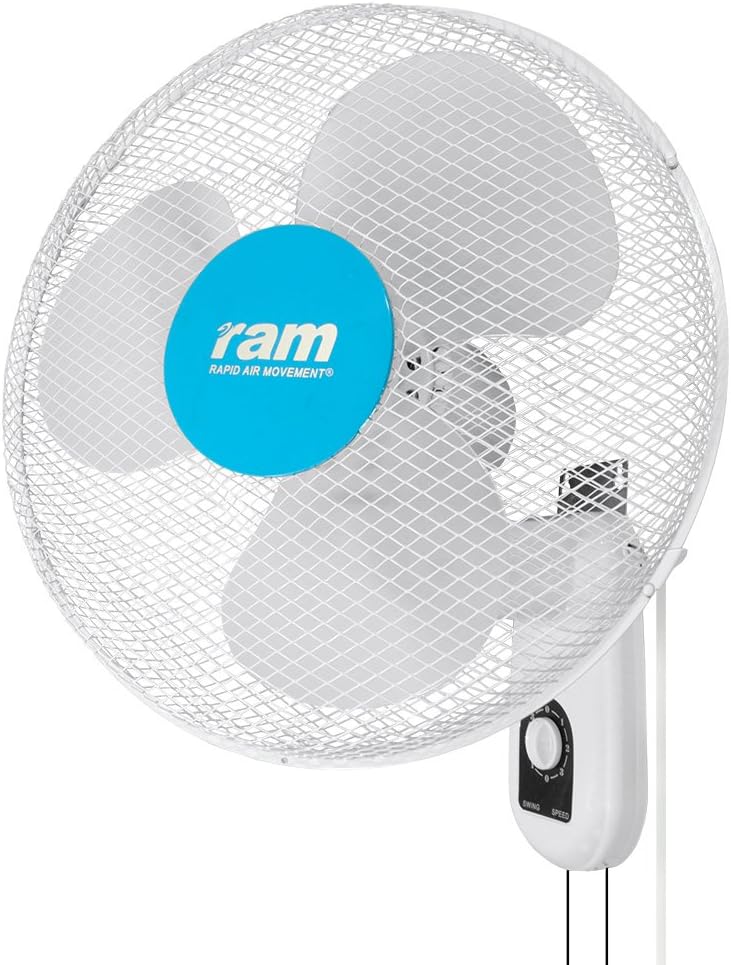Ram 16" 400mm Wall Mounted Fan 3 Speed oscillate Hydrophonics Cooling Fan, White