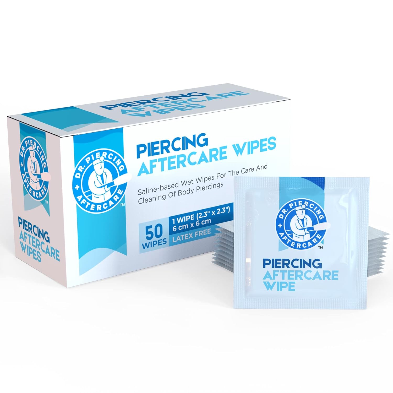 Dr. Piercing Aftercare Wipes – Piercing Aftercare | Saline Solution for Piercings - Keloid Bump Ear Piercing Cleaner – Ears Lips Belly Nose Piercing Bump - Piercing Hole Cleaner (50 Count)