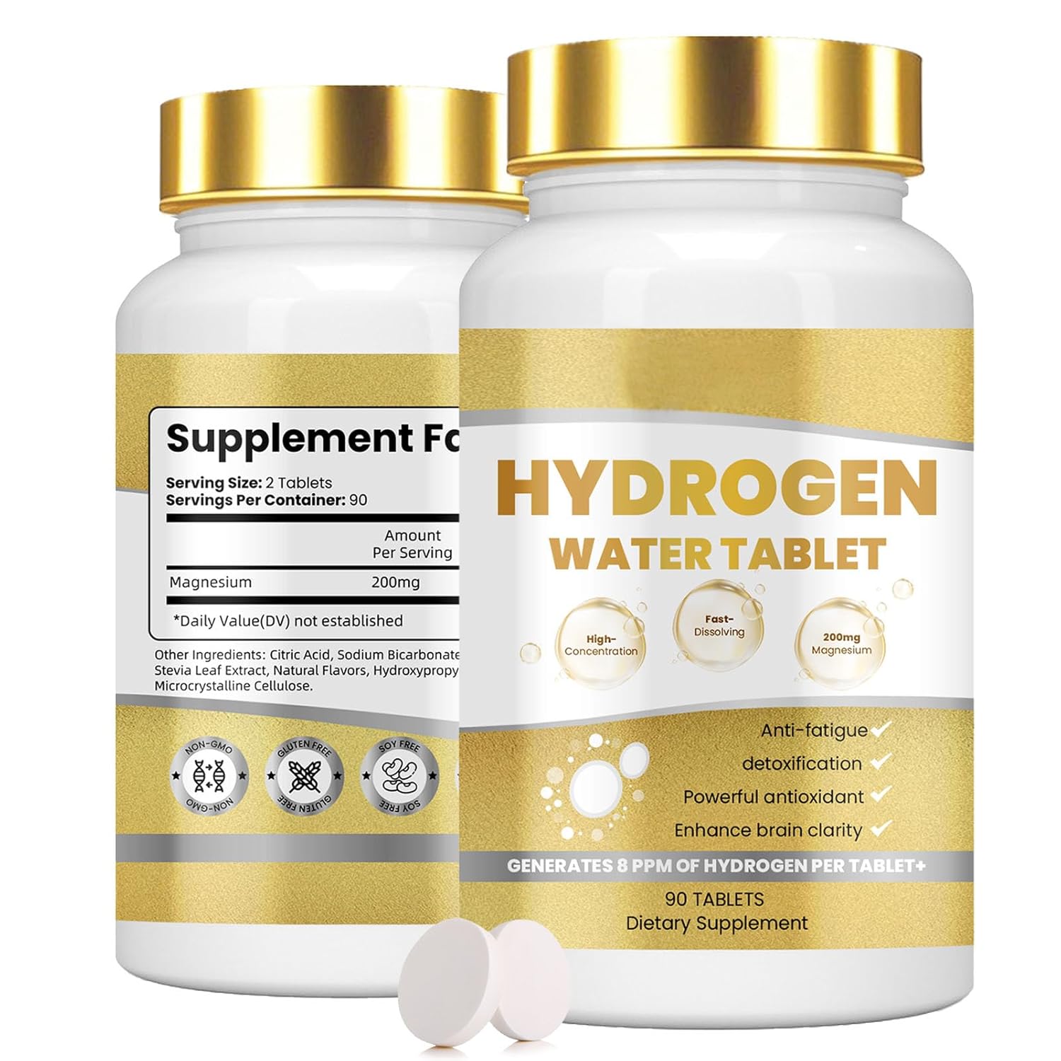 Hydrogen Water 𝐓𝐚𝐛𝐥𝐞𝐭𝐬 – Fast-Dissolving, Clear & Odorless Hydrogen 𝐓𝐚𝐛𝐥𝐞𝐭𝐬 for Drinking Water, Pure Transparent Water, Hydration & Energy Support for Men and Women, 90ct