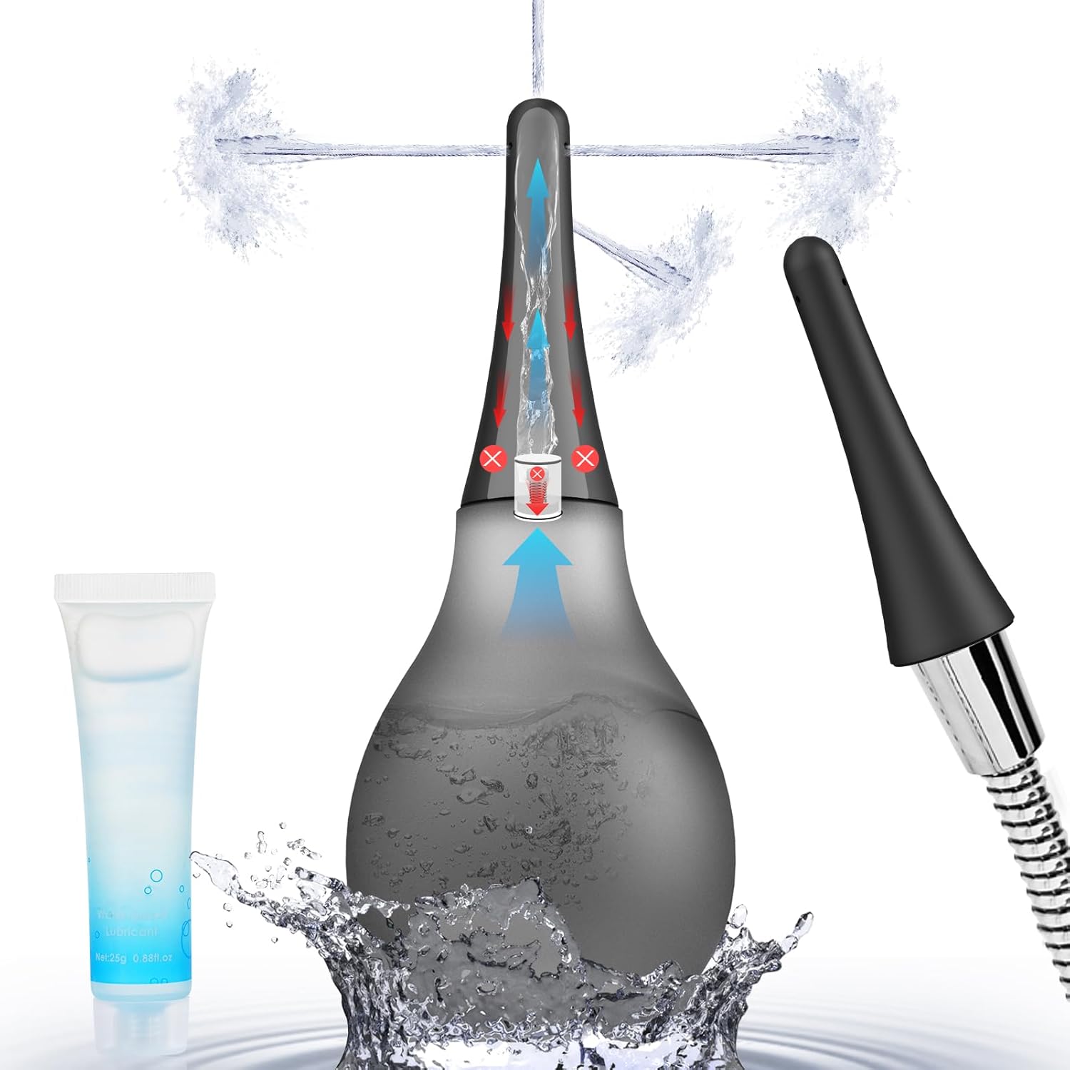 Enema Douche Anti Back-Flow,Silicone Enema Reusable Anal Douche Cleaner for Men Women Colon Cleansing,Shower douche with 5 Spouts connected to shower hole,Vaginal Cleaner 10oz (Semi-transparent, 10oz)