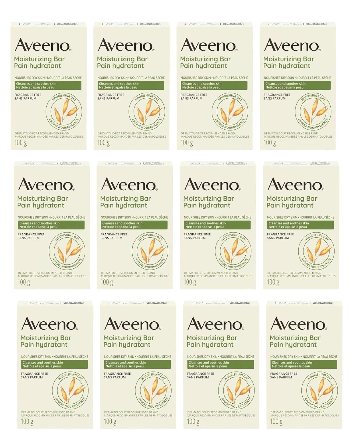 AVEENO Naturals Moisturizing Bar for Dry Skin 3.50 oz (Pack of 12) - Packaging May Vary