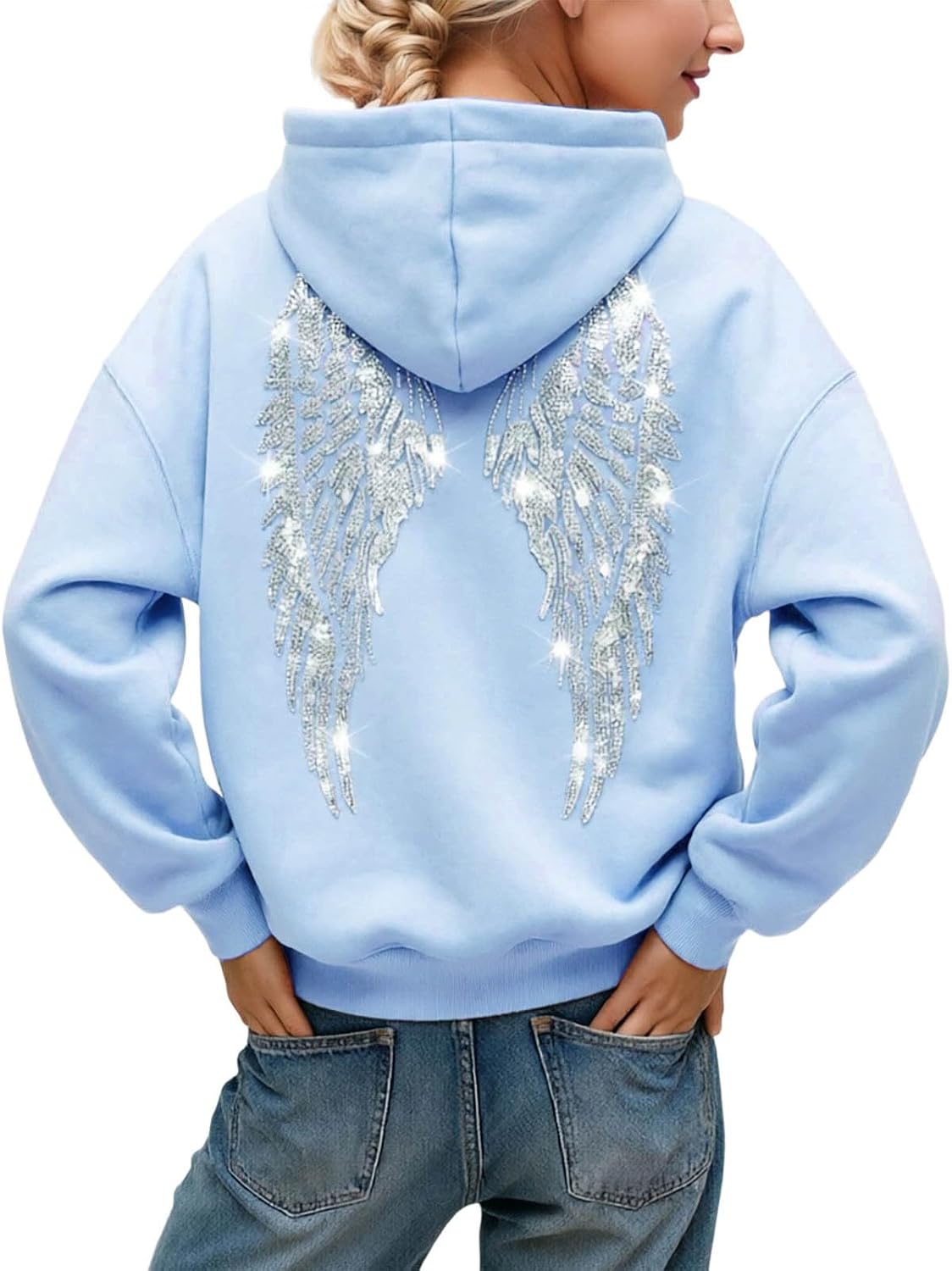 Angel Wing Hoodies for Women Wings Graphic Rhinestone Sweatshirt