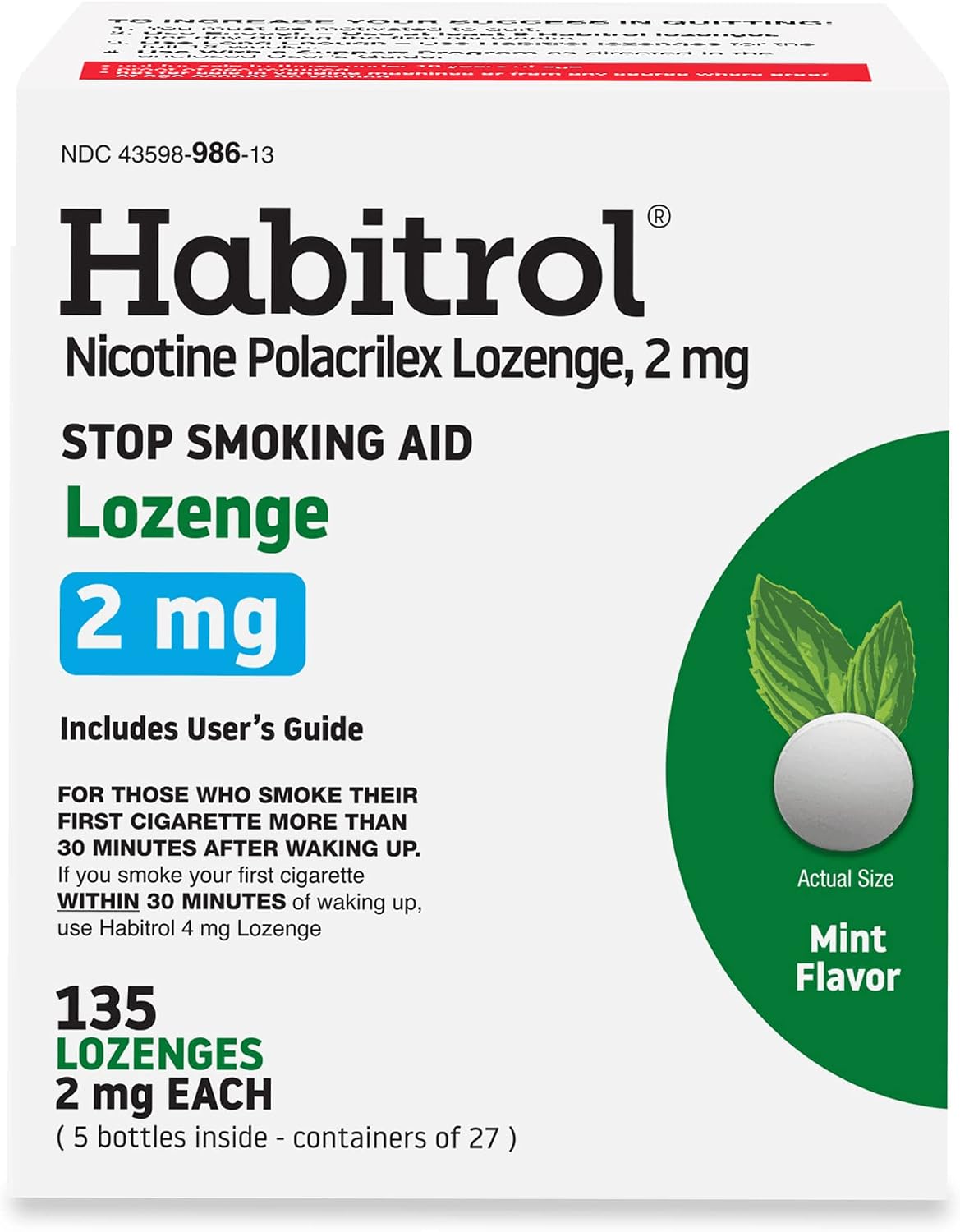 Habitrol Nicotine Lozenges - 2 mg, Mint Flavor, 135 Count - Nicotine Lozenge to Reduce Cravings & Help Quit Smoking