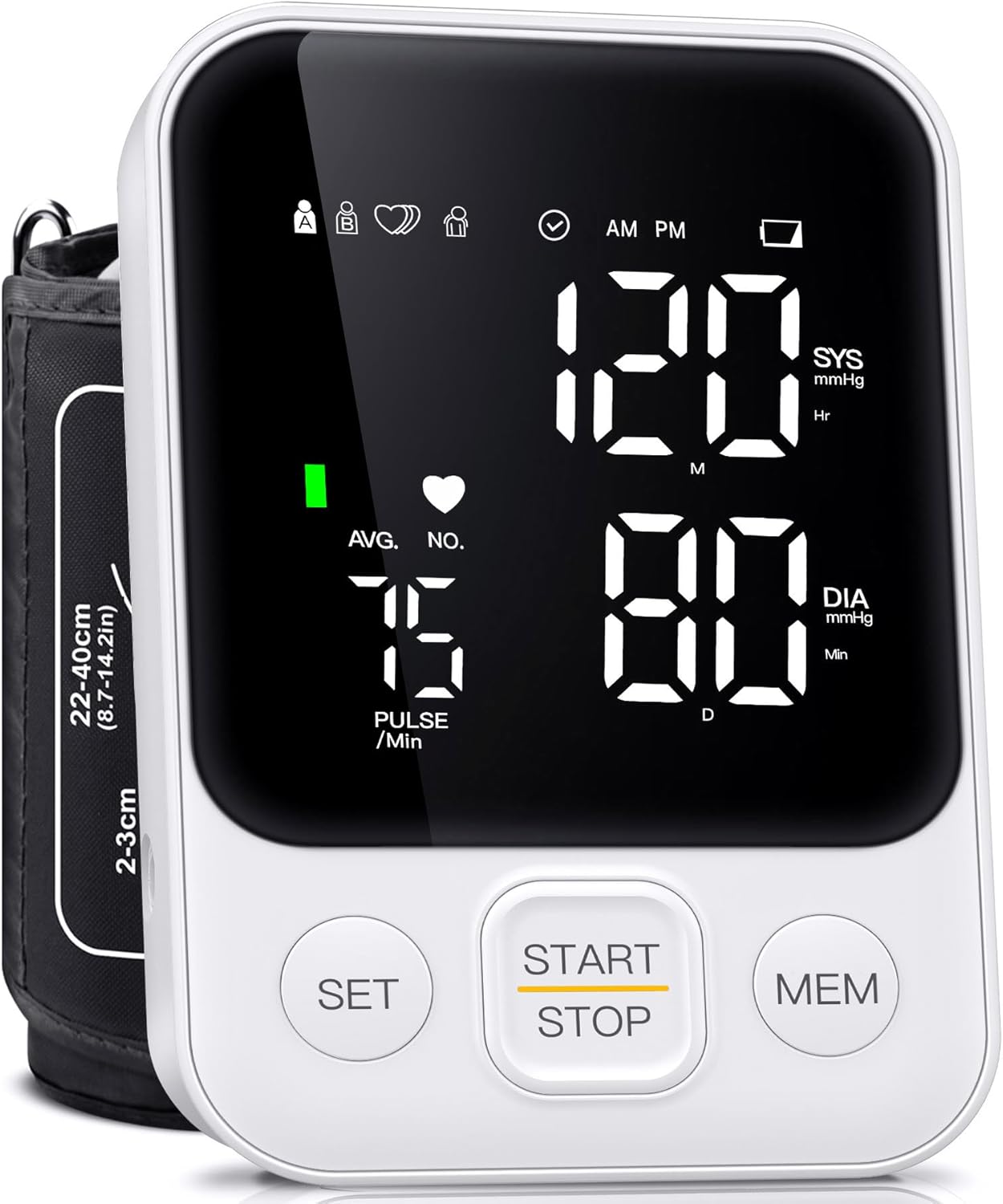 Blood Pressure Monitor Upper Arm Monitors for Home Use BP Machine Sphygmomanometer with 2x120 Reading Memory Adjustable Arm Cuff 8.7"-15.7" Large Display with LED Background Light Storage Bag White