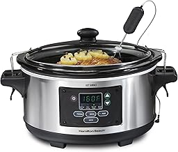 Hamilton Beach Portable 6 Quart Digital Programmable Slow Cooker Lock, Dishwasher Safe Crock & Lid, Set & Forget, Stainless Steel
