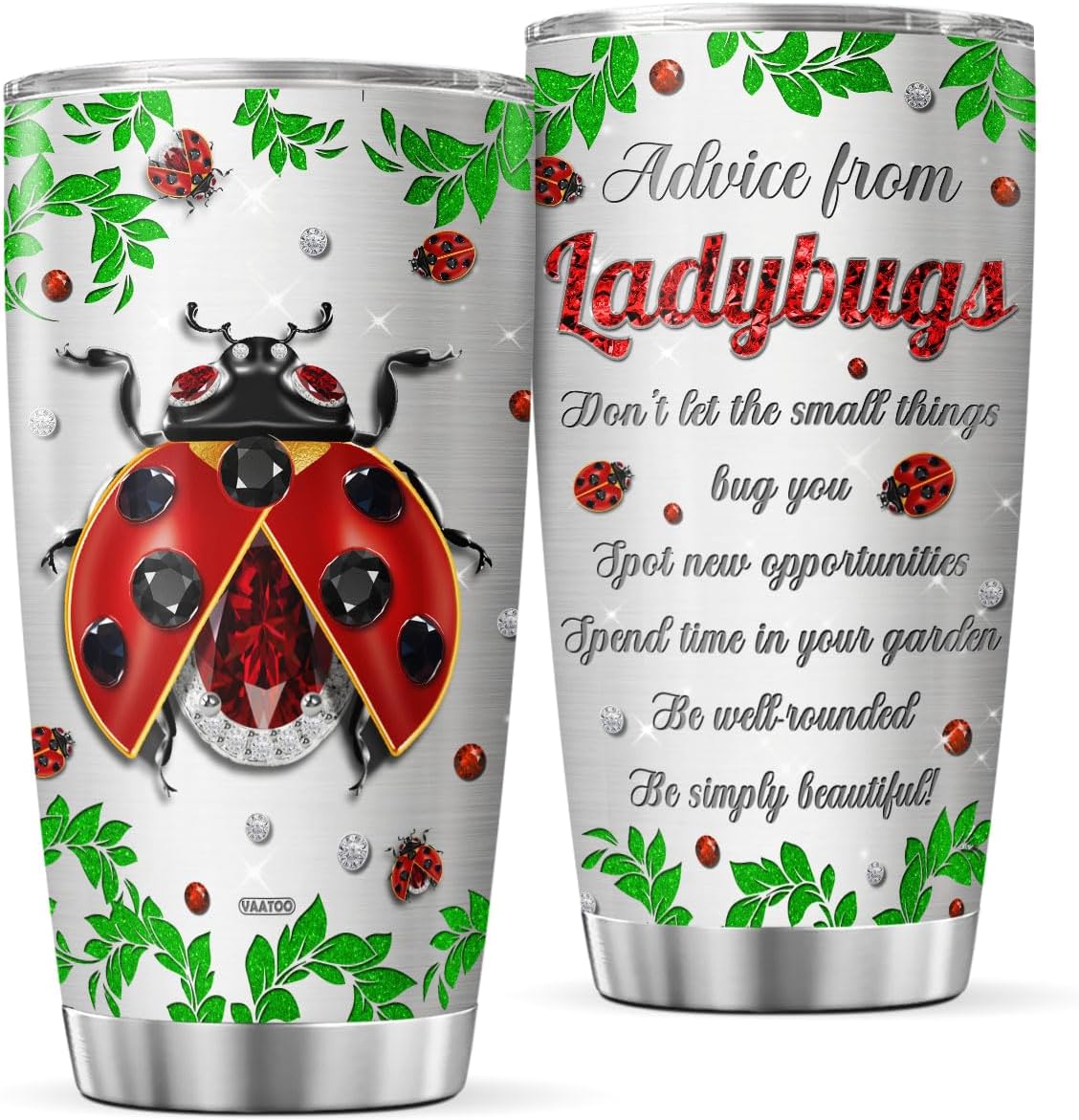 Ladybugs Coffee Tumbler Travel Mug With Lid Jewelry Style Birthday Gifts For Women Girls Grandma Adults Insulated Cup Stainless Steel Tumblers Inspirational Quotes Hot And Cold