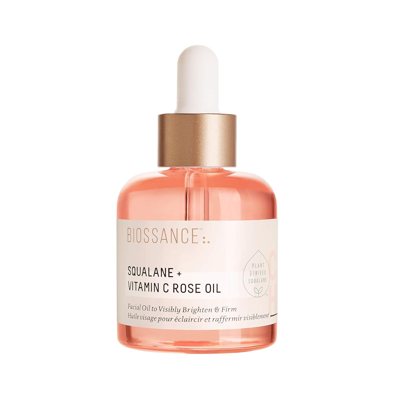 BIOSSANCE Squalane + Vitamin C Rose Advanced Facial Oil - Brightening, Firming, and Hydrating Serum for All Skin Types - Chios Crystal Oil, Damascus Rose Extract & Squalane for Radiance