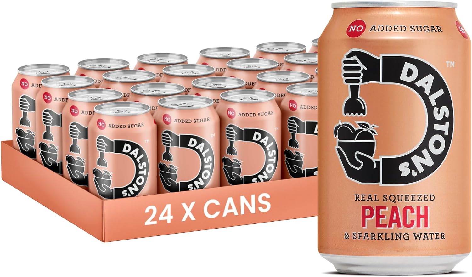 Dalston's Sparkling Peach Soda (24 x 330ml) - Real Squeezed Peach & Sparkling Water - 49 Kcal - No Added Sugar - No Artificial Sweeteners - Healthy Alternative - Low Calorie - Vegan