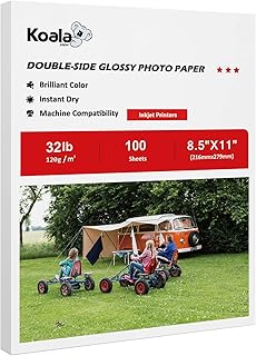 Koala Double Side Thin Glossy Photo Paper 8.5x11 Inches 120gsm 100 Sheets Compatible with Inkjet Printer and Dye Ink 32LB