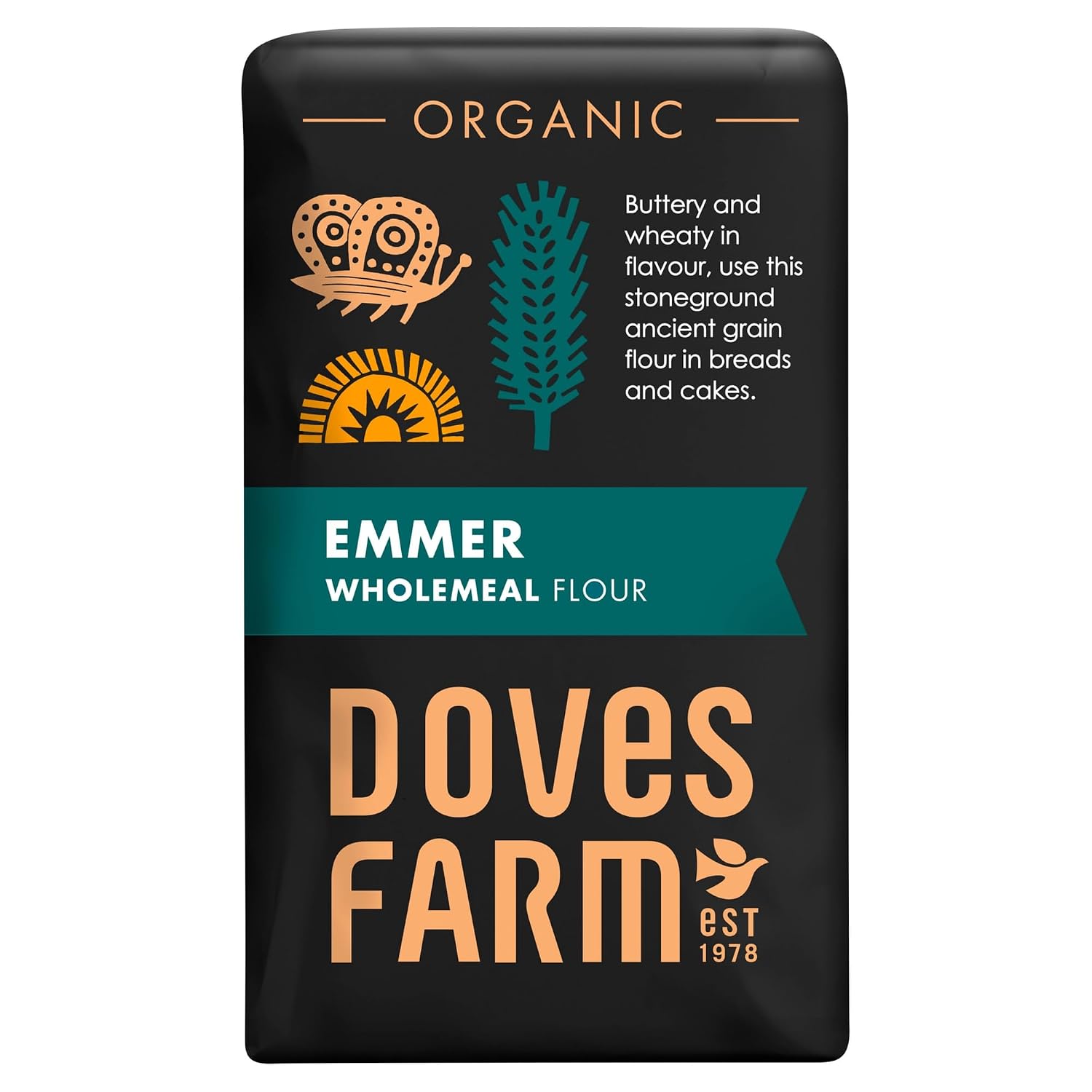 Doves Farm Organic Stoneground Wholemeal Emmer Flour 2.2 lb (1 kg) - High Protein Ancient Grain Emmer Whole Wheat, British Baking Flour for Breads & Cakes, Kosher & Vegan, Imported from UK