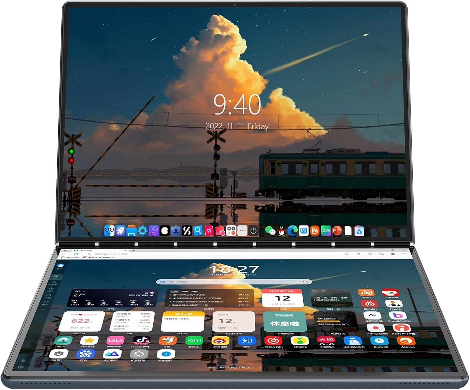 2-in-1 13.5" 2.5K Dual Screen Touch Laptop Intel 12th Gen CPU Alder Lake-N N100 Windows 11 Home 16GB RAM 512GB SSD (Gray)