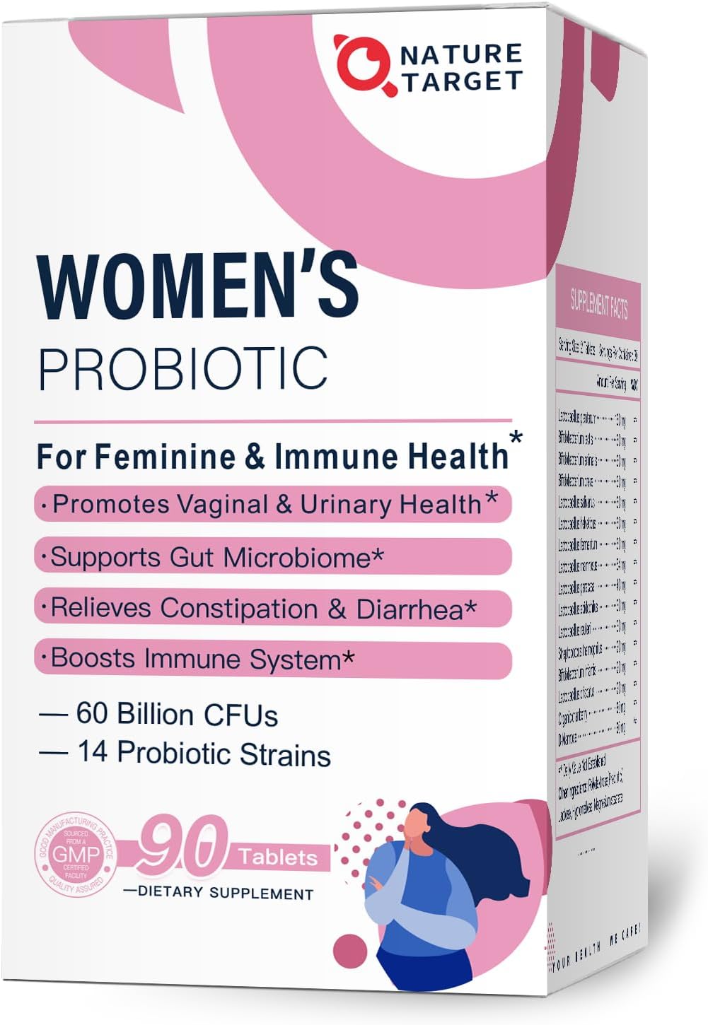NATURE TARGET Probiotics-for-Women, Probiotics and Prebiotics, Cranberry and D-Mannose, 60-Billion-CFUs, Organic Probiotics for Digestive Health/Gut Health/Immune Booster, Women's Probiotics