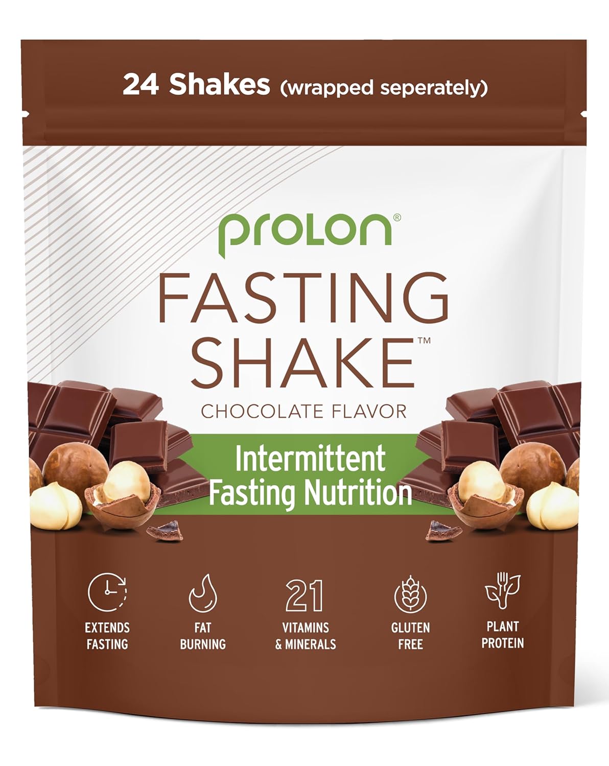 Prolon Intermittent Fasting Drink Mix | Fasting Shake for Intermittent Fasting | Vitamins, Fiber, Plant Based Protein, Superfoods | Keto, Vegan, Gluten Free, Dairy Free | Chocolate, 24 Packets