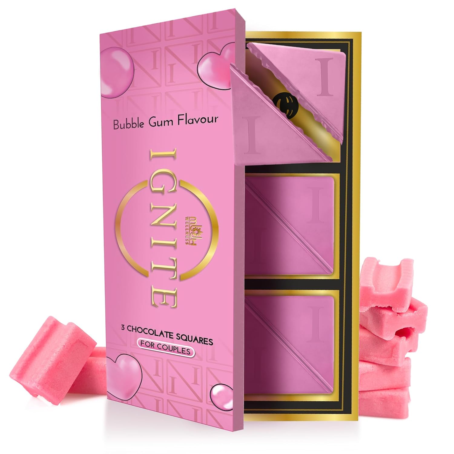 Ignite Chocolate Bars – Delicious Bubblegum Flavor Chocolate Squares for Couples, Crafted with Fine Ingredients for a Delightful Experience, Smooth & Velvety, Ideal for Men & Women
