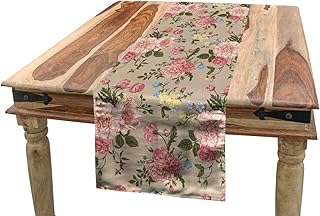 Lunarable Peonies Table Runner, Vintage Flower Field Bouquet Feminine Victorian Rose Peas Bell Blooms Baroque, Dining Room Kitchen Rectangular Runner, 16" X 72", Lila Blush Pale Blue