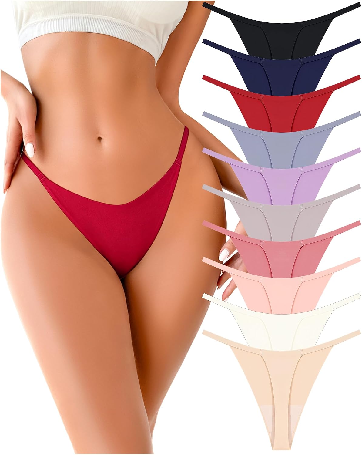 10 Pack Seamless G-string Thongs for Women Underwear No Show Thong Panties