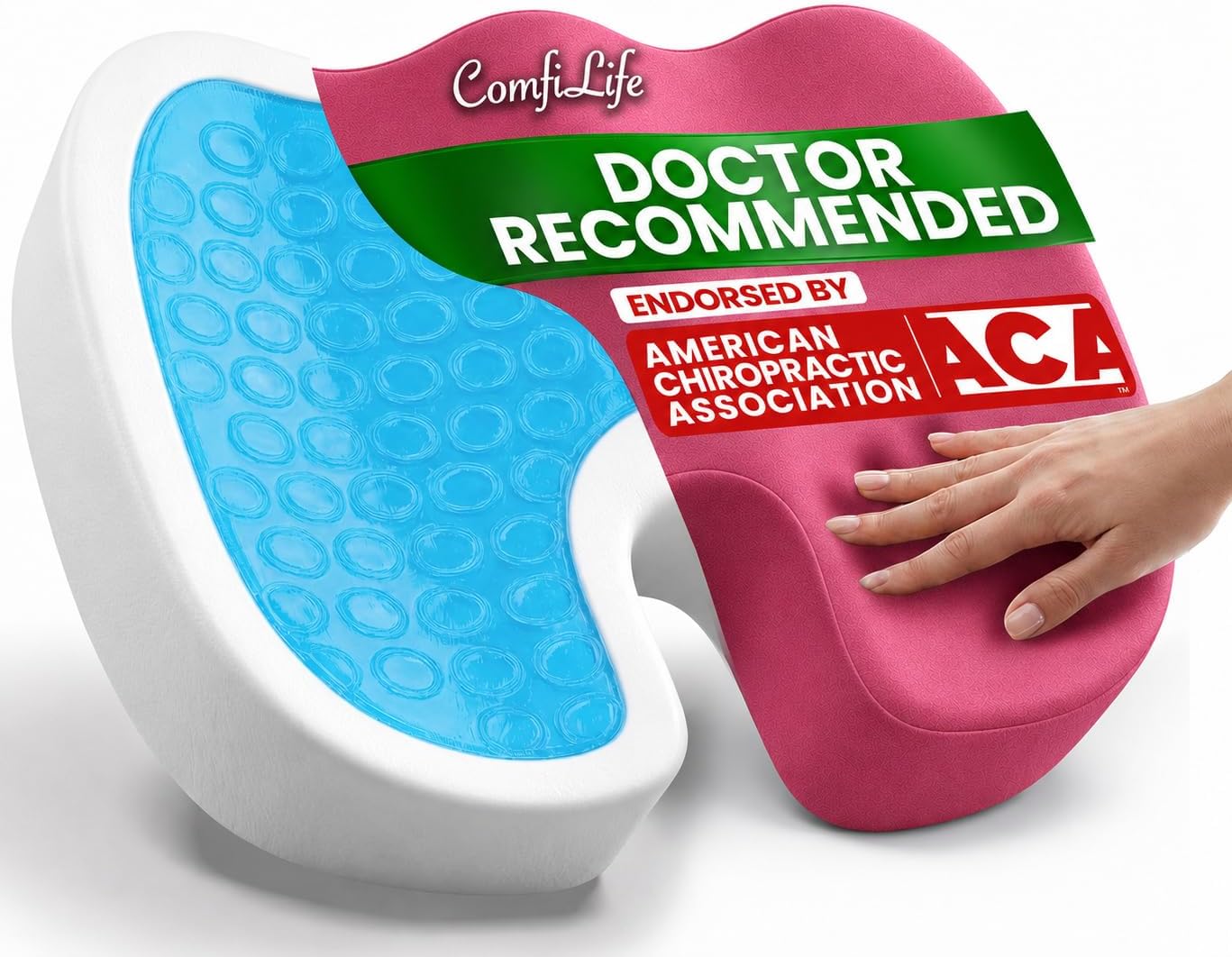 ComfiLife Doctor Recommended Seat Cushion - Premium Gel & Memory Foam Office Chair, Car Seat, Lifting Cushion - Chair Cushions for Back & Sciatica Relief - Seat Cushions for Office & Desk (Pink)