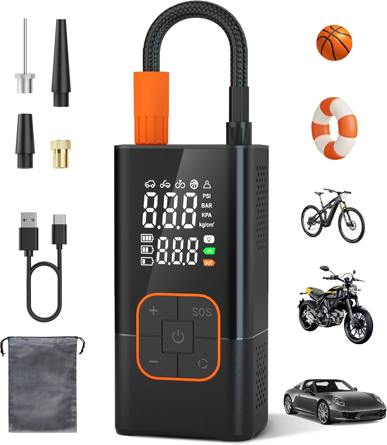 Tire Inflator Portable Air Compressor - 150PSI Air Pump for Car Tires, Portable Air Compressor with Digital Tire Pressure Gauge, Cordless Electric Bike Pump for Inflatables, Motorcycle, Ball