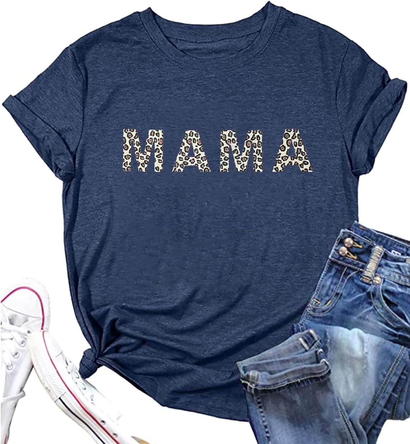 Baseball Mama Shirts Women Game Day Tshirt Funny Letter Print Baseball Mom Shirt Casual Leopard Mama Graphic Tees Tops