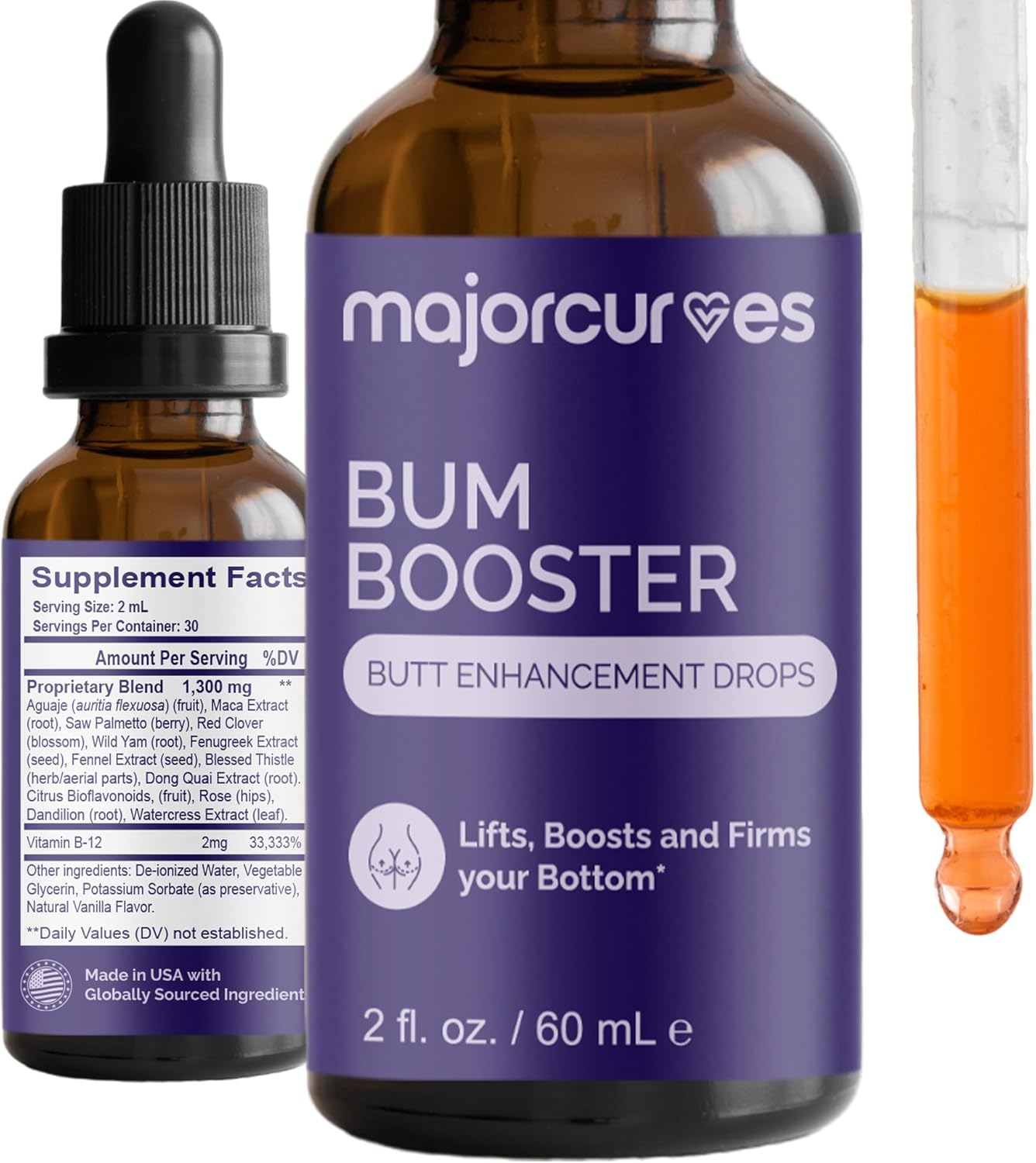 Butt Enhancement Drops - Premium Booty Building Supplements, Bigger Butt Pills for Women, Featuring Aguaje and Maca Extract - Fast-Acting Liquid for Fuller, Lifted, Toned Appearance