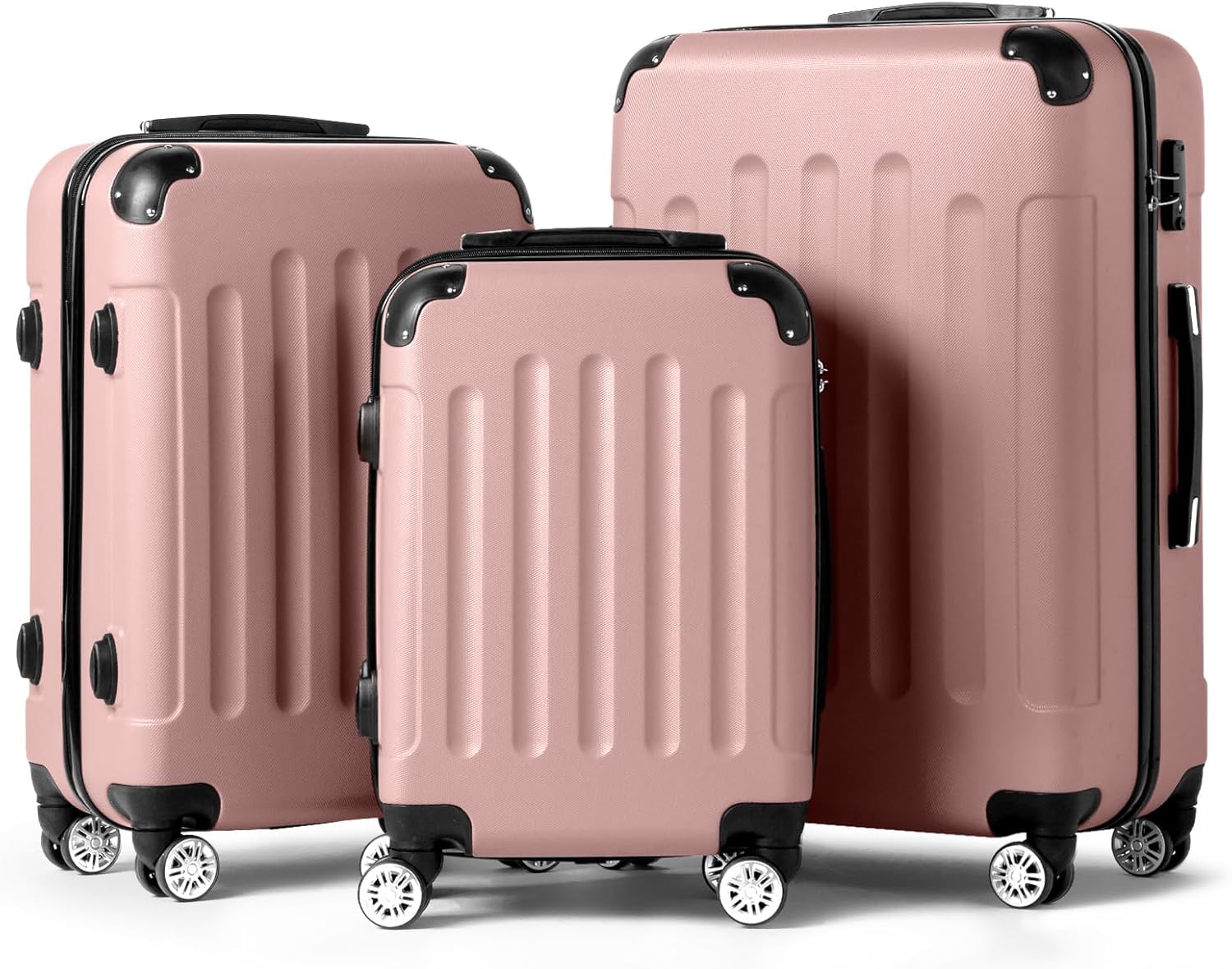 Karl home Suitcase Set of 3, ABS Hard Shell Cabin Luggage with Lock & 4 Wheels, Lightweight Durable Carry on Hand Suitcase - 20/24/28", Rose Gold