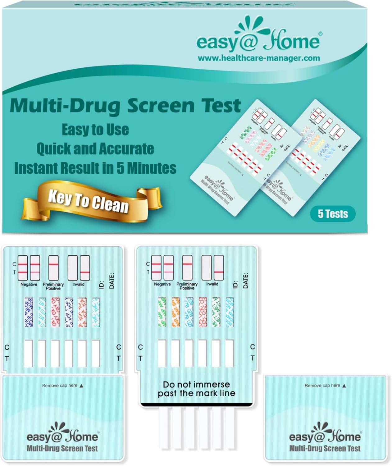 Easy@Home Multi-Drug Screen Test: 5 Pack Urine Drug Testing Kit for AMP/BAR/BZO/COC/MET/MDMA/MOP300/MTD/OXY/PCP/TCA/THC50, All Drugs Includes Marijuana Tests for Home Use,EDOAP-7125