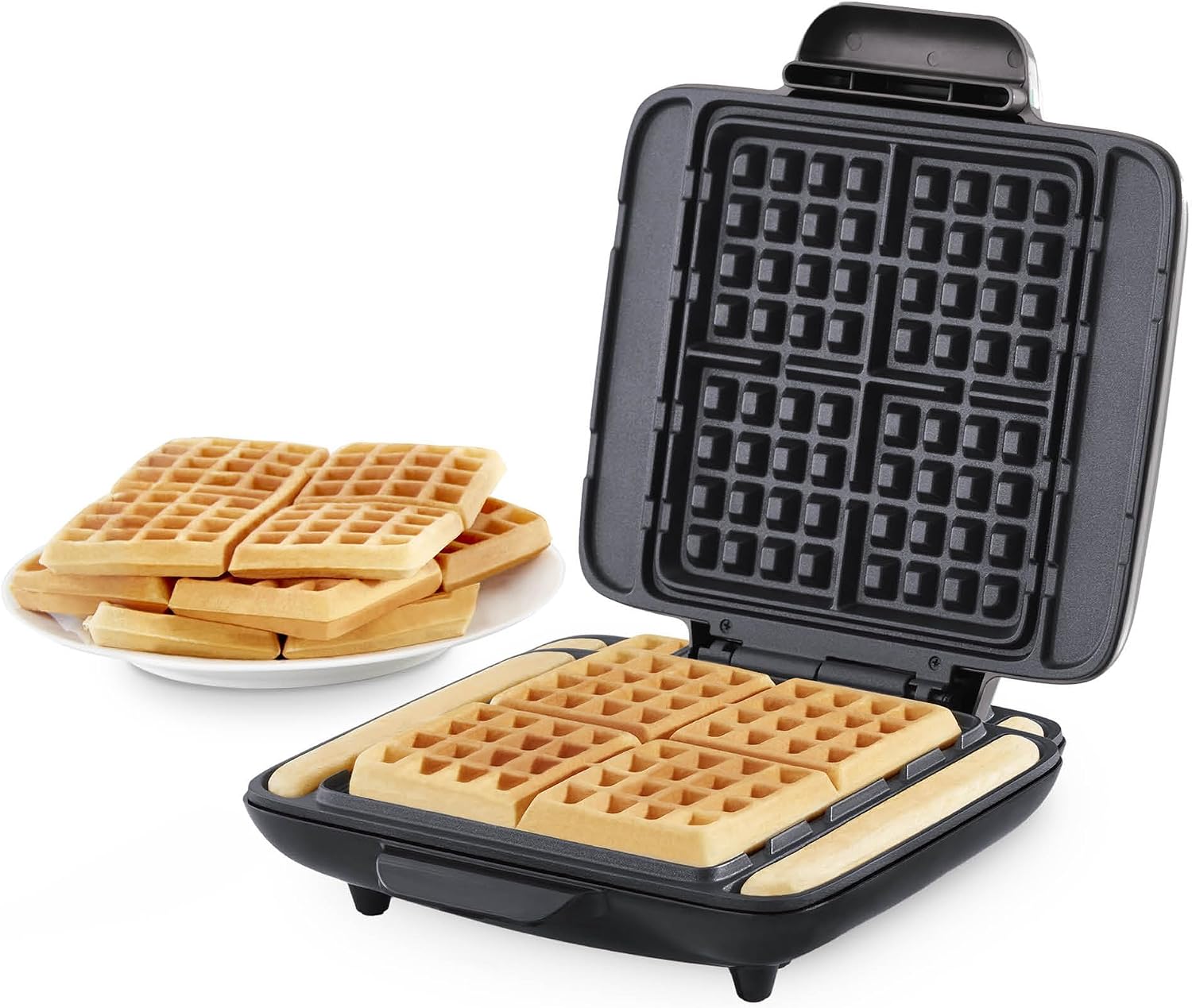 Dash No-Drip Waffle Maker, 4 Square Mini Waffles at Once, Silver
