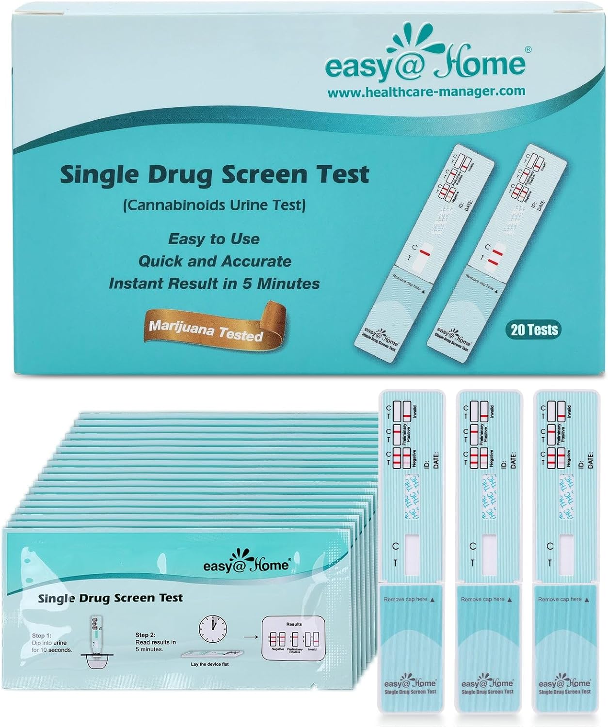 Easy@Home Marijuana (THC) Single Panel Drug Tests Kit - # EDTH-114 (20 Pack)
