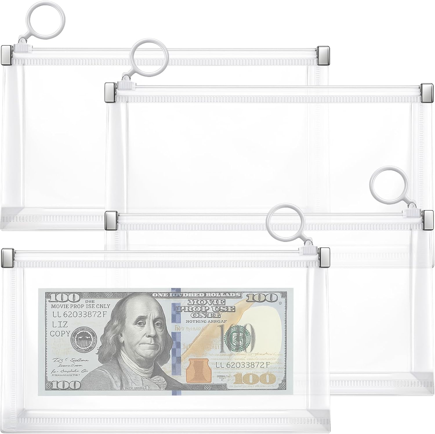 4PCS Plastic Zipper Money Envelopes, 8.3 X 4.5cm Clear Money Bags Pencil Pouch Zip Wallets for Banking Uk Storing Pens Stationery Receipt Stickers Stamps Envelopes Case Index Card Organizer