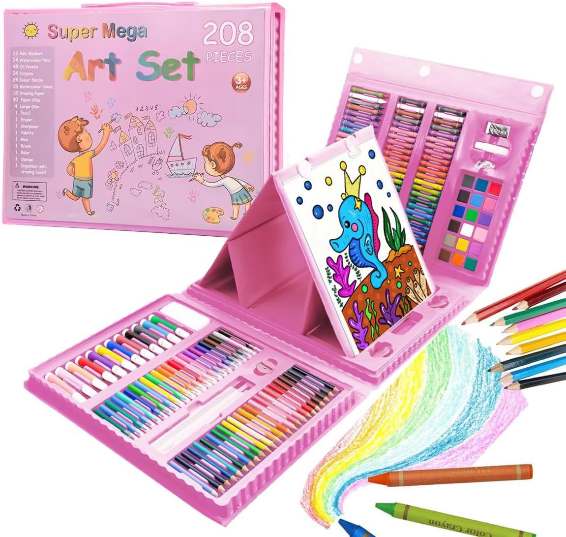 Vivo Technologies 208pcs Drawing Kit Colouring Art Set for Kids Adults, Art Supplies with Double Sided Trifold Easel, Sketching Pencils Drawing Pencils, Premium Christmas,Birthday, New Year Gift