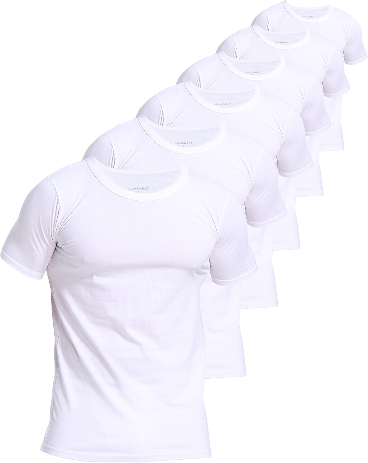 Comfneat Men's 6-Pack Invisible Enlarged Collar Undershirts 100% Cotton Comfy Crew Neck T-Shirts