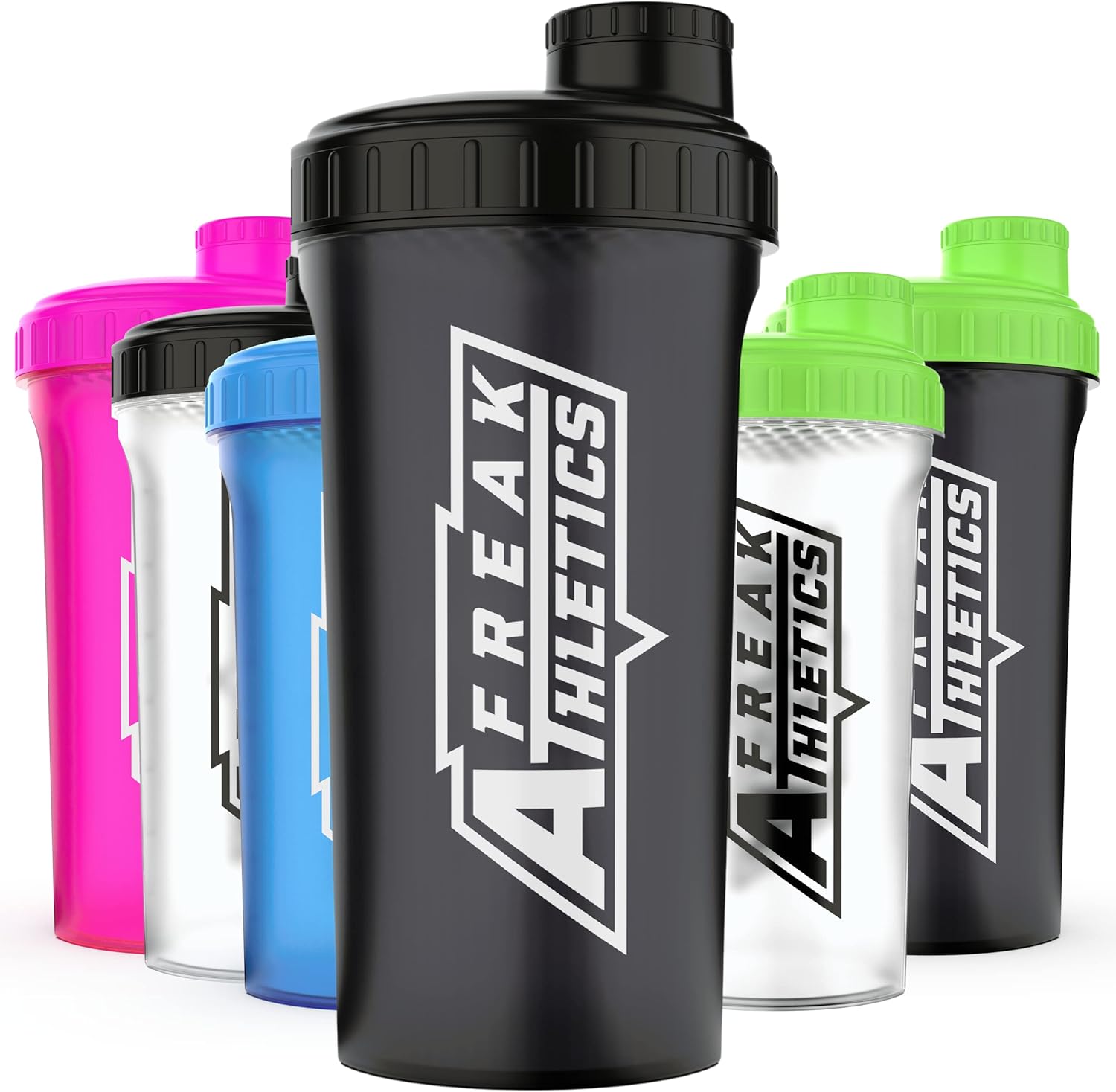 Freak Athletics Protein Shaker Bottle 700ml - Shaker for Protein Shakes - BPA Free Shaker Bottle (Black Transparent/Black Lid)