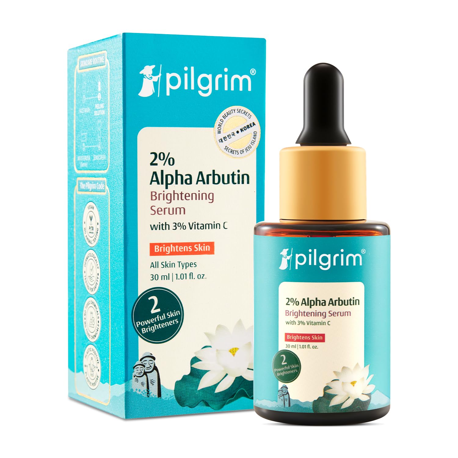 Pilgrim Korean 2% Alpha Arbutin & 3% Vitamin C Serum | Anti Aging Facial Serum | Reduce Dark Spots | Improves Skin Tone & Texture | 1.01 Fl Oz (30ml)