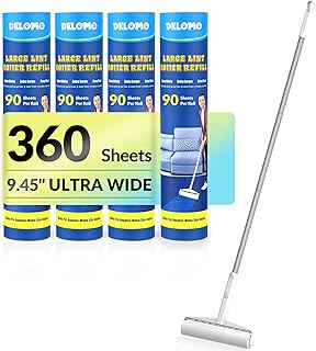 Large Lint Roller - 9.45 in Giant Lint Roller Refill 360 Sheets Total, 45 in Telescopic Pole to Clean Without Bending Down, Sticky Rollers for Floor Cleaning Carpets, Cars, Clothing, Pet Hair