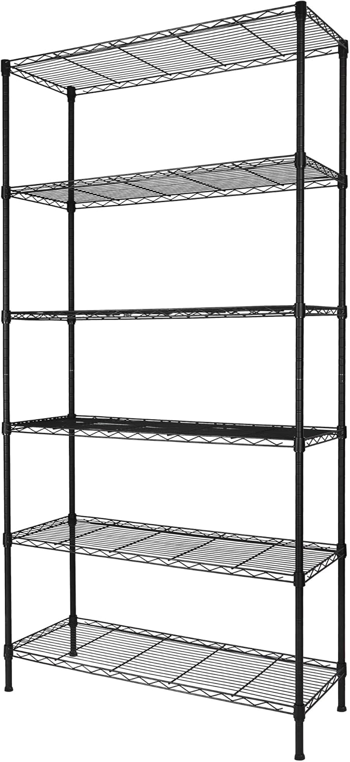 6-Shelf Adjustable Heavy Duty Storage Shelving Unit, Metal Organizer Wire Rack for Laundry Bathroom Kitchen Pantry Closet No Wheels, Black