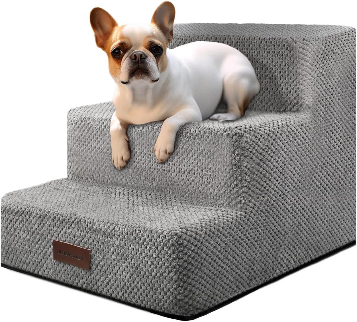 Dog Stairs for Small Dogs, 3-Step Non-Slip Pet Stairs for Couch Sofa and Chair, Dog Bed Stairs for Puppy, Older Cat,Grey,13.6" H