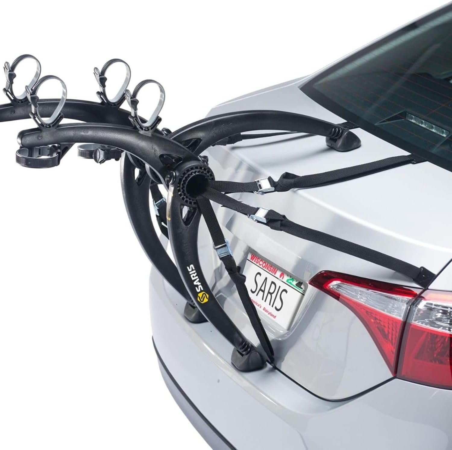 Saris Bones Car Trunk Bicycle Rack Carrier, Mounts 2-3 Bikes, Black - Durable, Rust-Free, Anti-Sway Straps, Fits Most Vehicles, Made in USA, Arc-Based Design, 100% Recyclable Materials