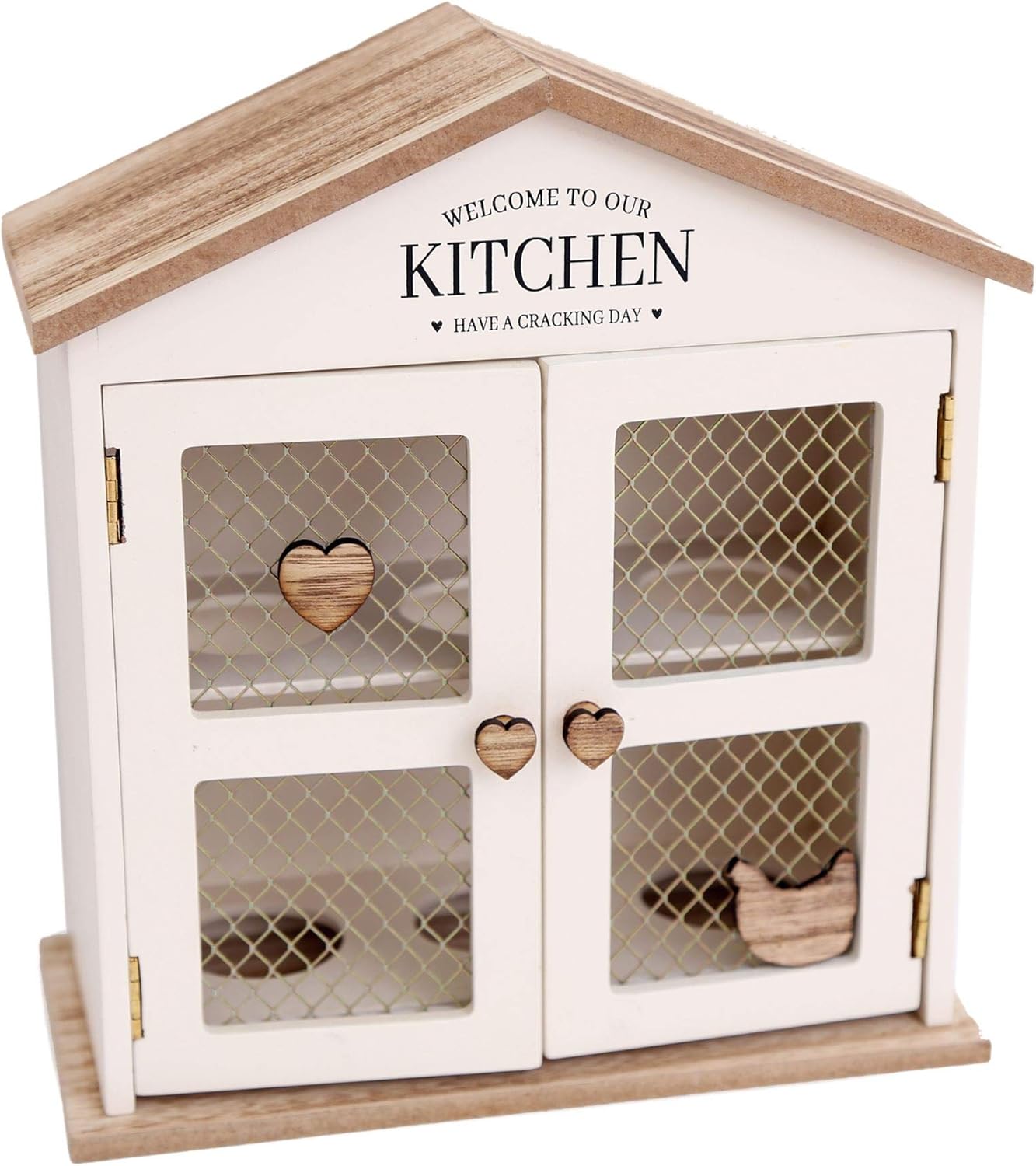 Carousel Home and Gifts Shabby Chic Cream Wooden House Egg Rack Holder ~ Love Heart Kitchen Storage