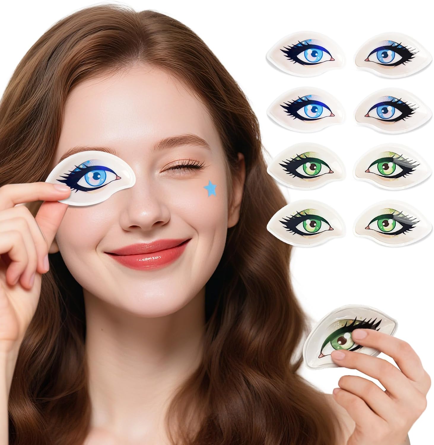 NEWGO Gel Ice Pack for Eyes with Funny Design, 4 Pairs Reusable Cold Therapy Eye Patches for Puffiness, Dark Circles, Migraines, Allergies, Fits All Eye Shapes