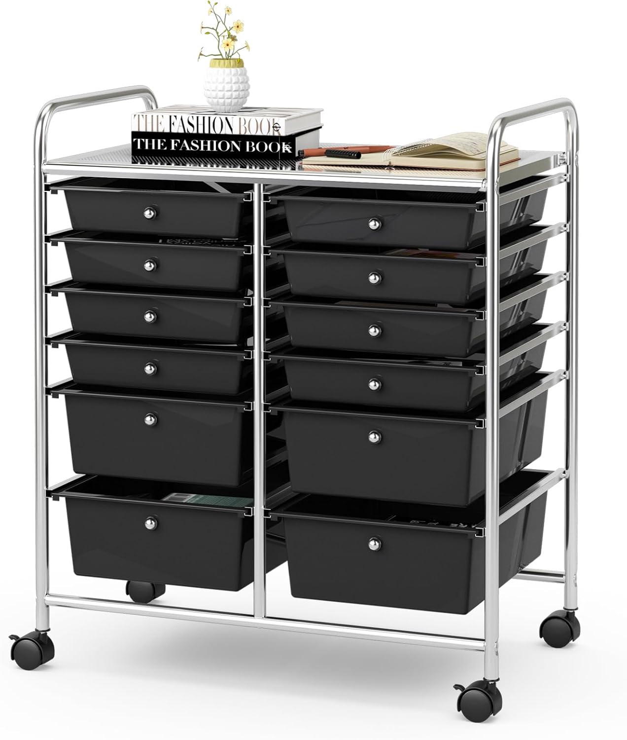 Giantex 12-Drawer Rolling Storage Cart, Multipurpose Movable Organizer Cart, Utility Cart for Home, Office, School (Black)