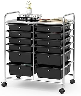 Giantex 12-Drawer Rolling Storage Cart, Multipurpose Movable Organizer Cart, Utility Cart for Home, Office, School (Black)