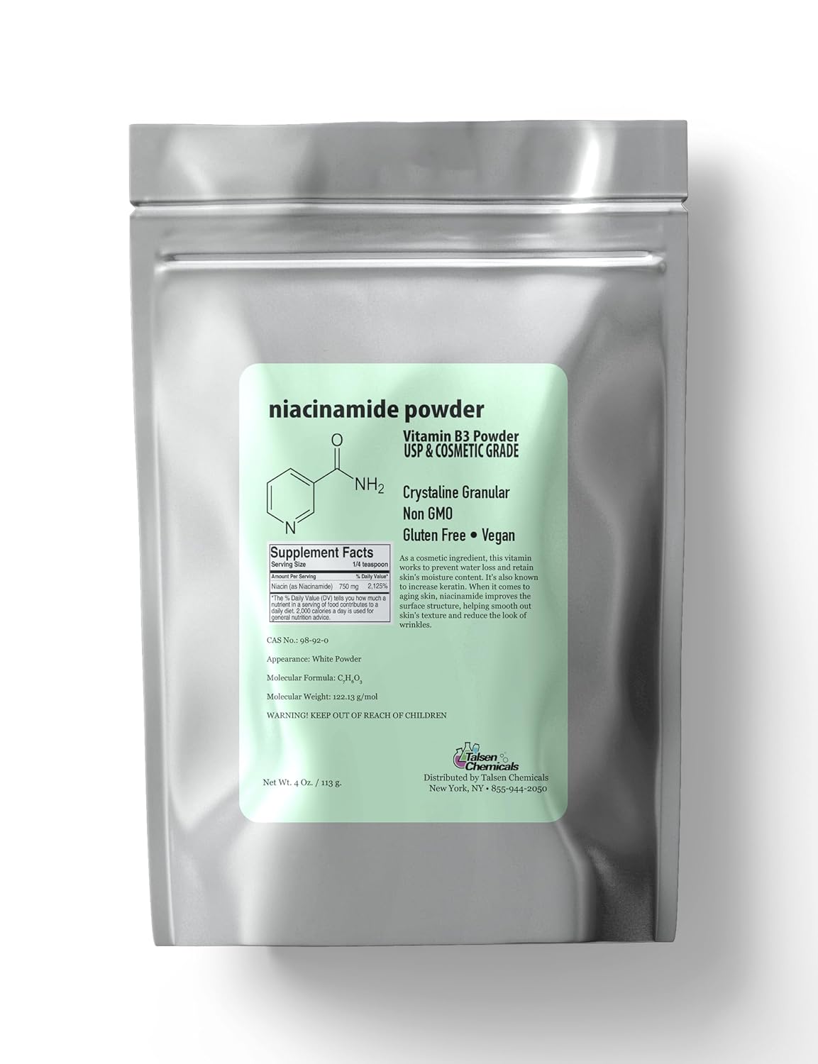 Pure Niacinamide Powder for Skin Care (Vitamin B3) DIY Niacinamide Serum, Niacin Powder (4 Ounce / 113 Gram) Cosmetic Grade