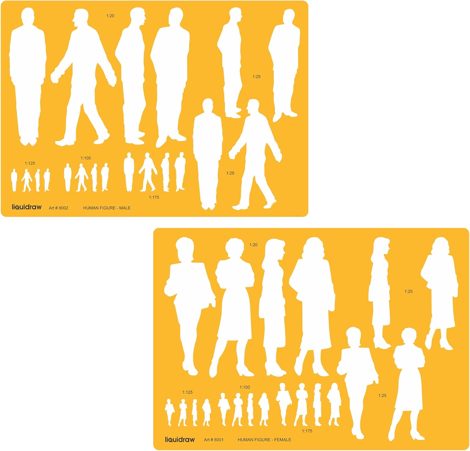 Liquidraw Human Figure Drawing Template Stencil Male & Female Figures Model for Fashion Designing, Art & Symbols Shapes Scales 1:20 1:25 1:75 1:100 1:125