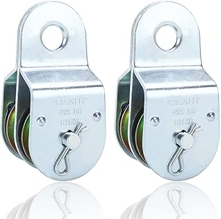 Fixed Double Pulleys, Double Pulley Block Wheel, Double Pulley Roller, Loading 400 LBS Each, Iron with Zinc Plated (2, 1-1/2 Inch)