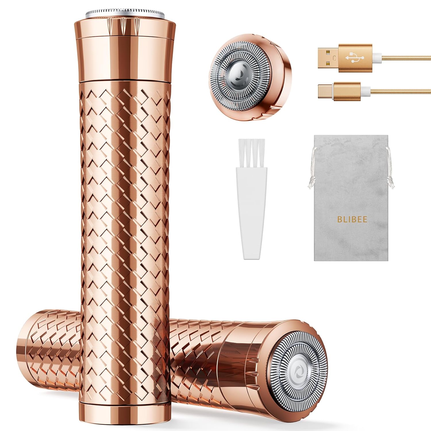 Facial Hair Removal for Women, Rechargeable Hair Removal Device, Painless Face Electric Razor/Shaver for Lip, Arms, Face, Peach Fuzz (Gold)