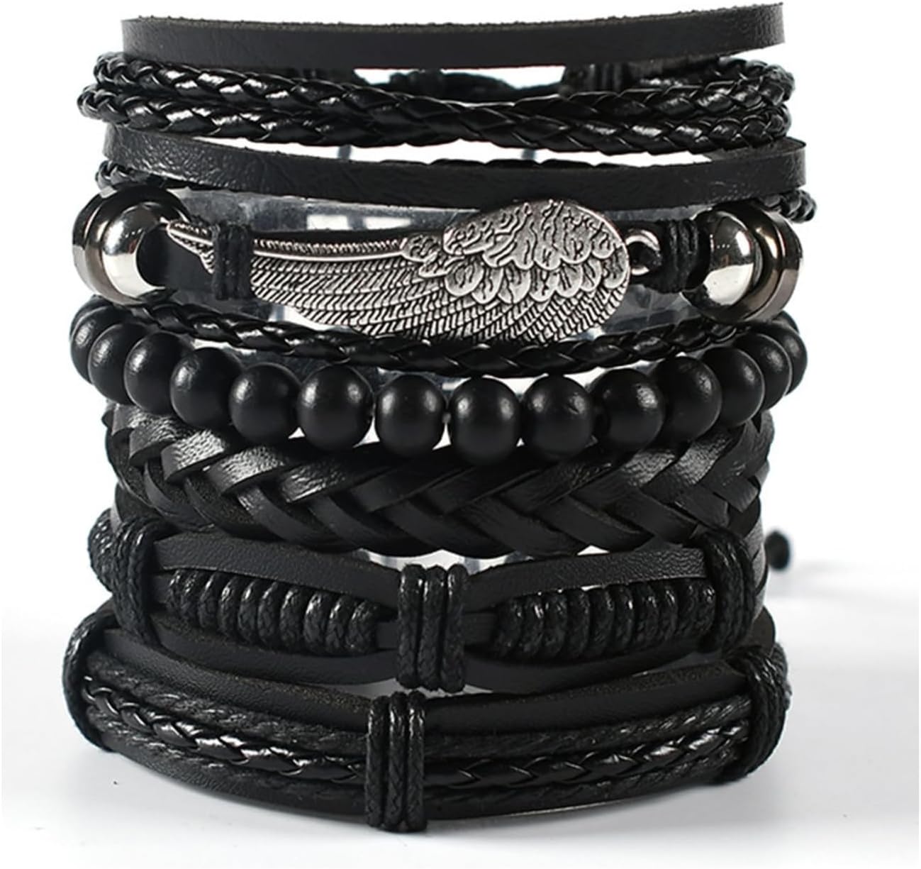 GAUEIOUR Punk Braided Leather Bracelets Set, Woven Cuff Vintage Bracelets Wrap Set Series, 6Pcs Adjustable Fashion Punk Men & Women Rope Bracelet