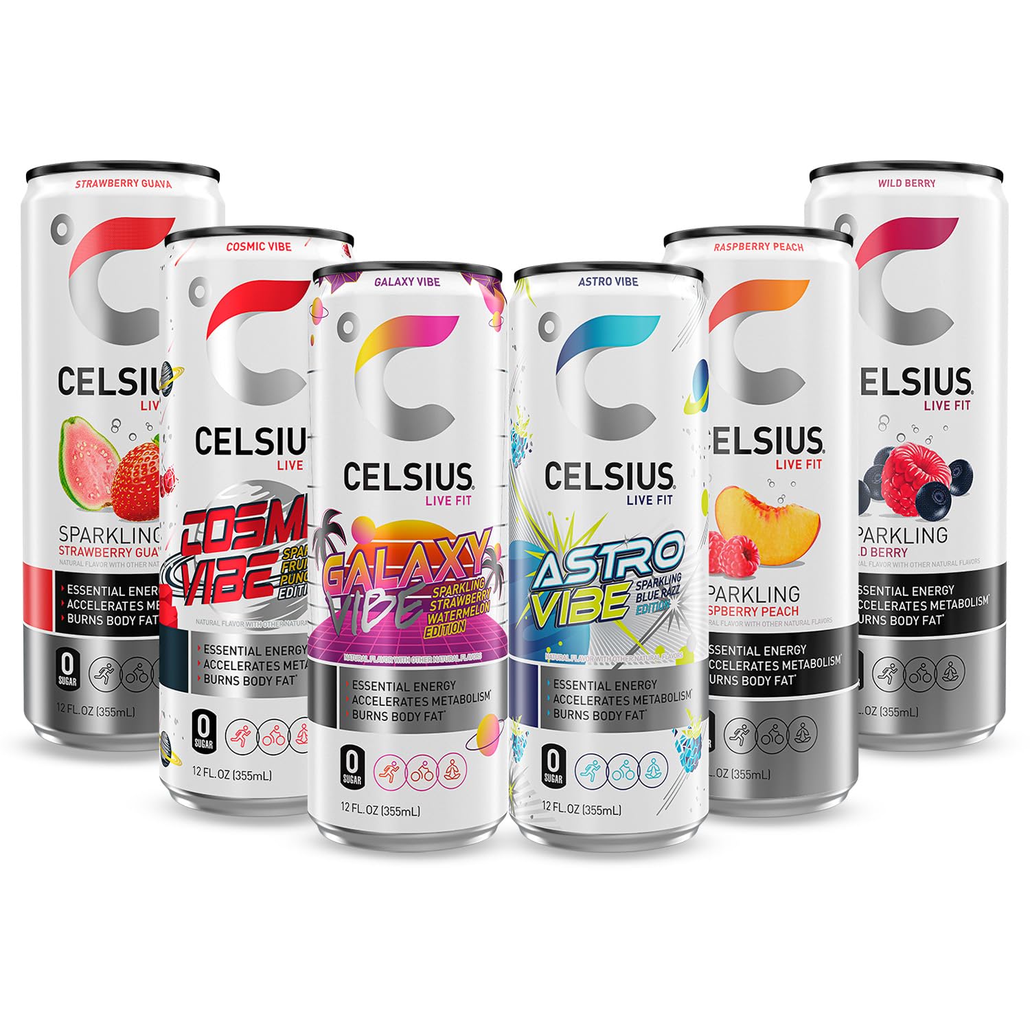 CELSIUS Assorted Flavors, Functional Essential Energy Drink | Zero sugar, No Artificial Colors | 12 Fl Oz each (Pack of 6) available kind by EZ PZ