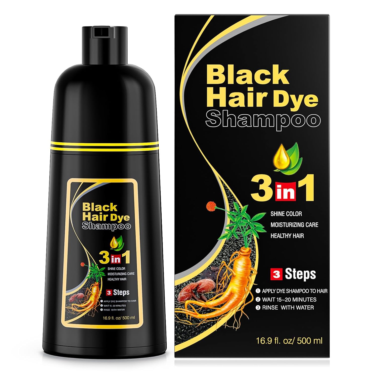 Ivnil Black Hair Dye Shampoo 3 in 1 Hair Color Shampoo for Women & Men for Gray Hair Coverage for Instant Champu Para Canas Mujer