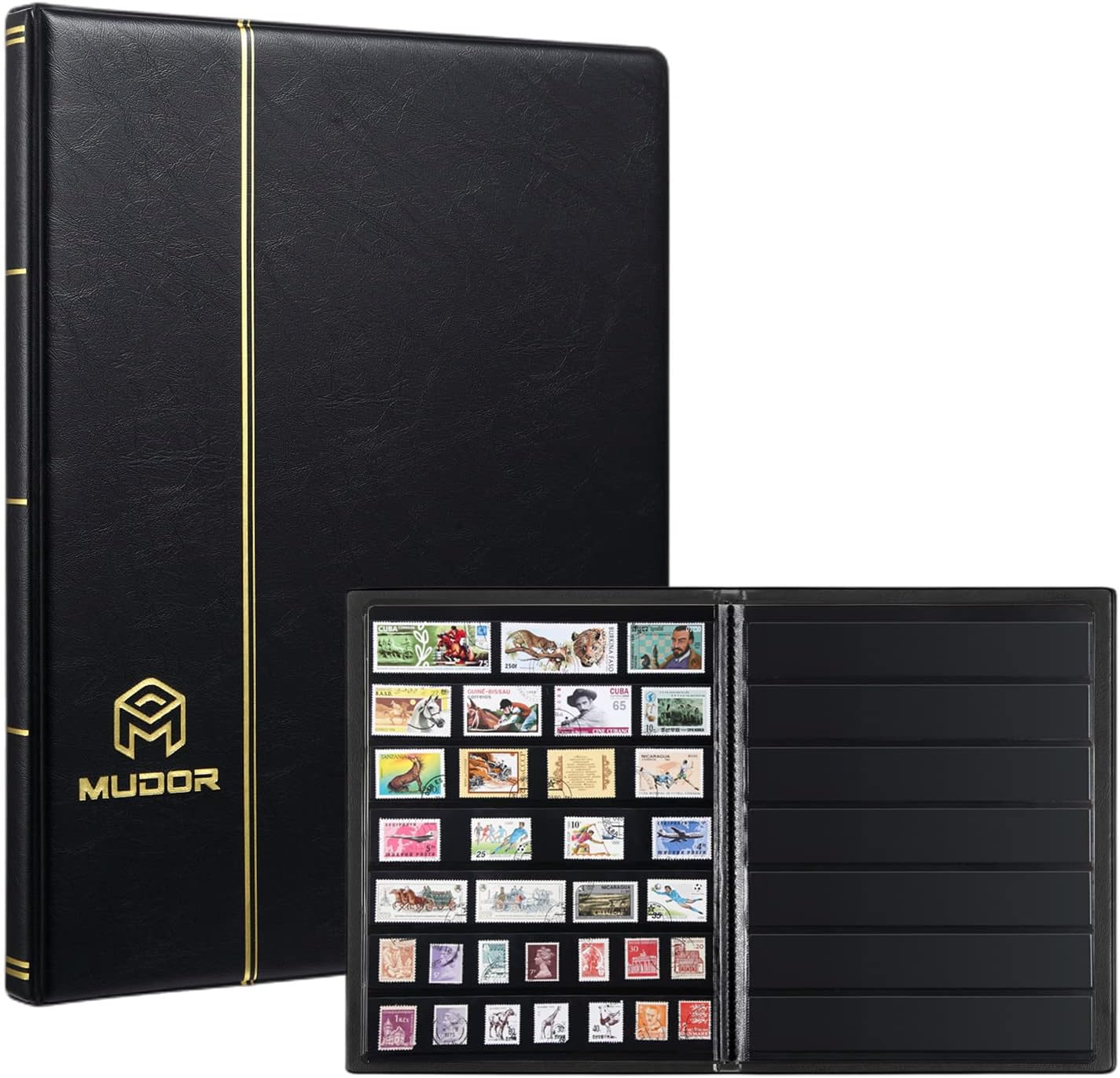 MUDOR Stamp Collecting Album, 7 Rows Pockets Stamp Book for Collectors, 10 Sheets Stamp Stockbook
